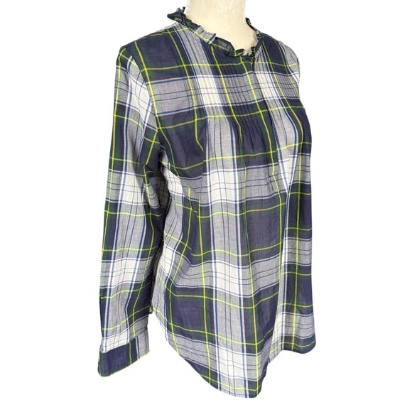 J. Crew multicolor plaid pintuck ruffle popover top women's size 2 - Picture 2 of 9